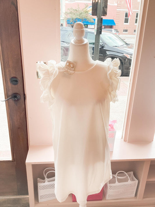 White Ruffle Sleeve Dress